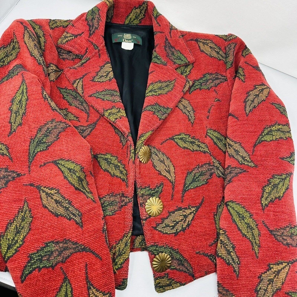 Vintage Orvis Women's L / XL ? Blazer Tweed Leaves Fall Autumn Leaf